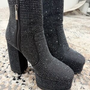 Michel Kors Embellished Black Rhinestone Platform Boots